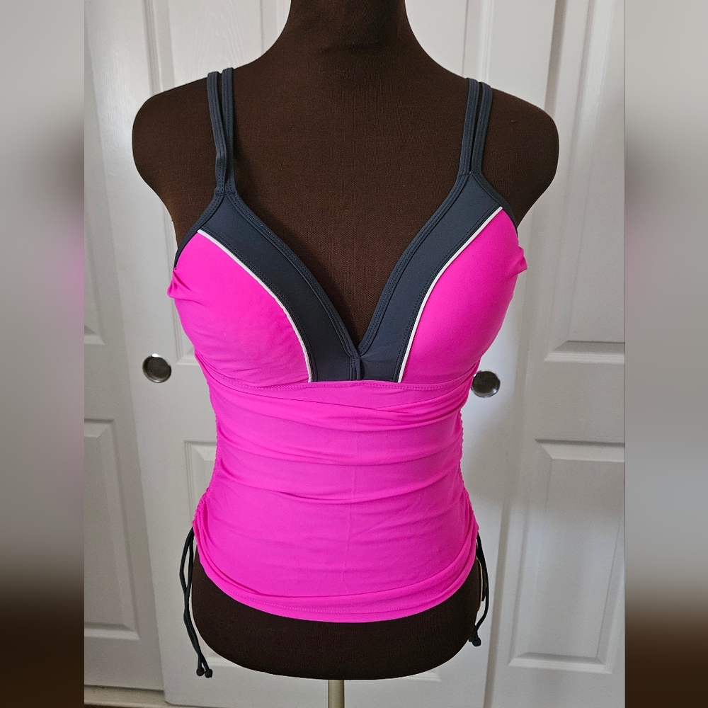 Pink and Grayish Black Tankini Top